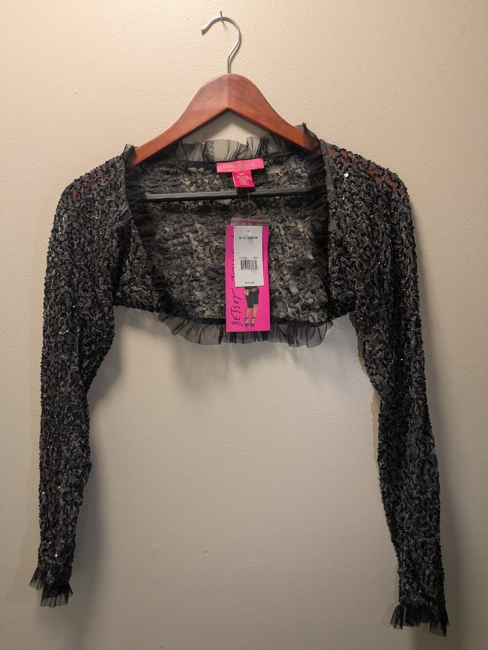 Vintage Y2K Betsey Johnson Black Lace Embellished Bolero Shrug RARE NWT